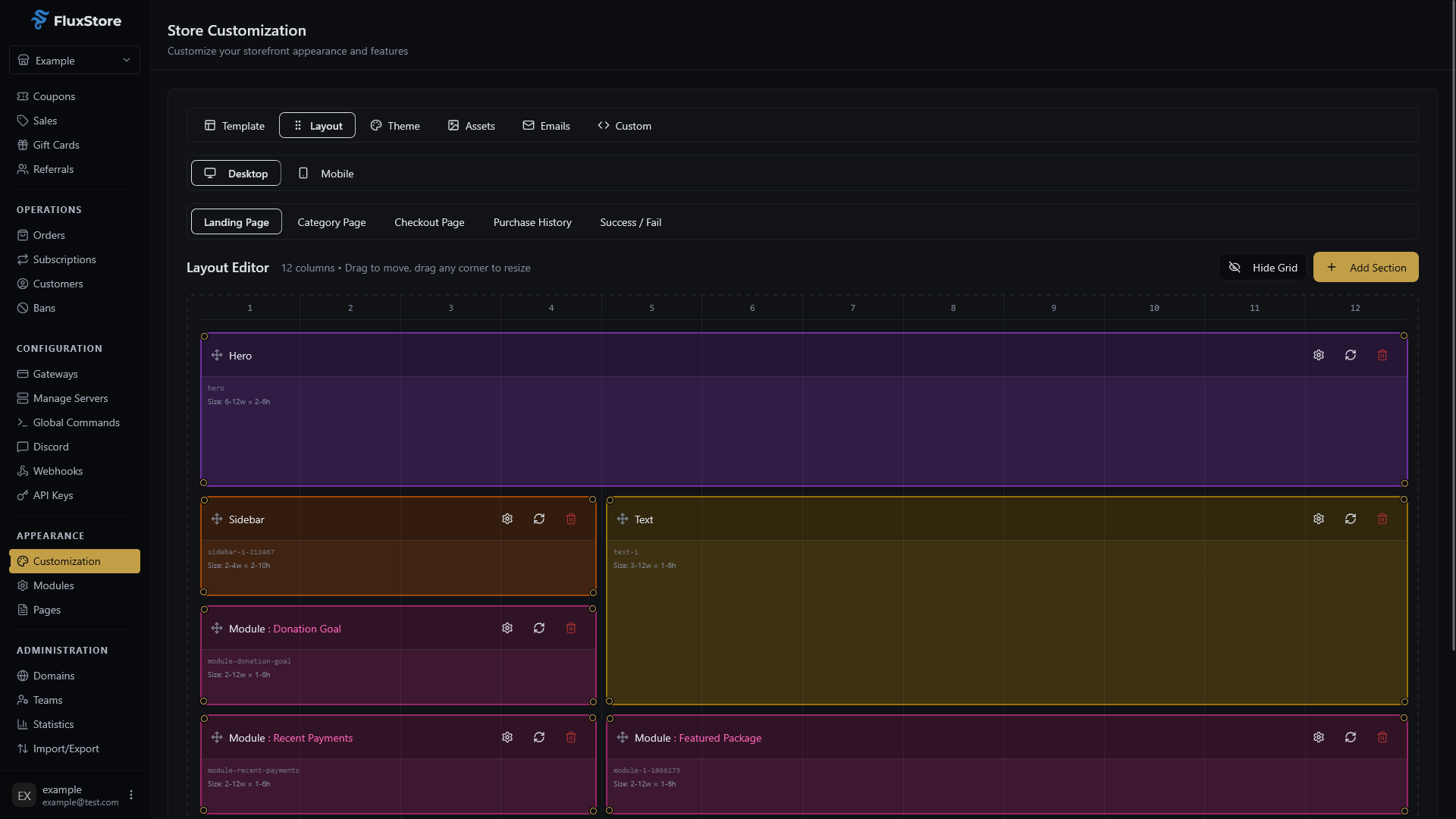 FluxStore layout editor